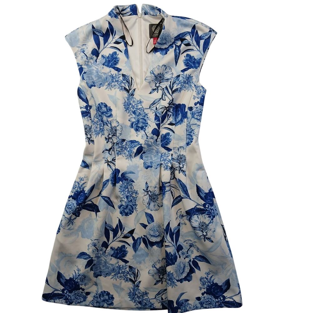 Vince Camuto Blue White Floral Fit Flare Cocktail Dress 4 Summer